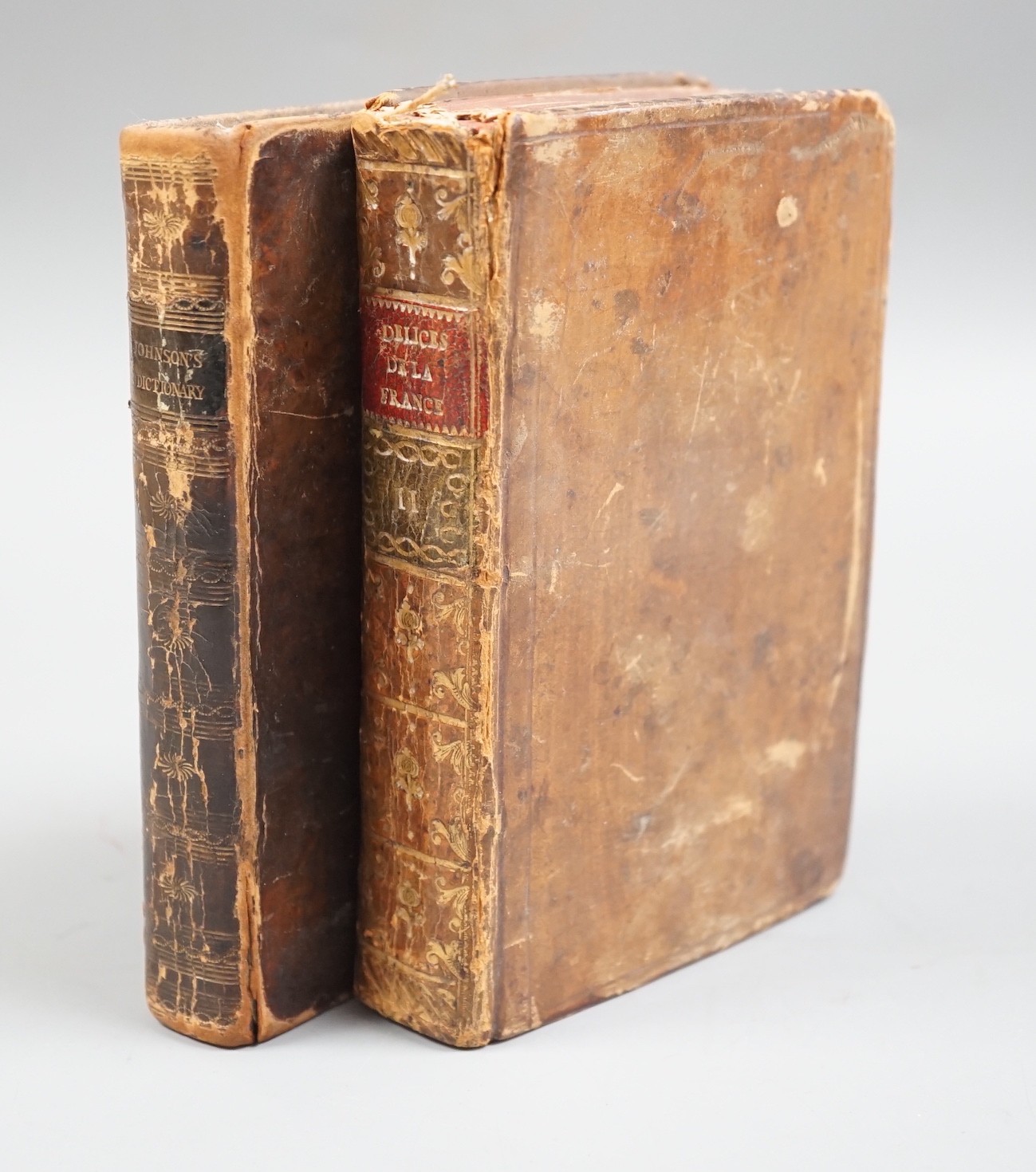 Two books - Delices de la France, 1728 and Johnson's Dictionary, 1802